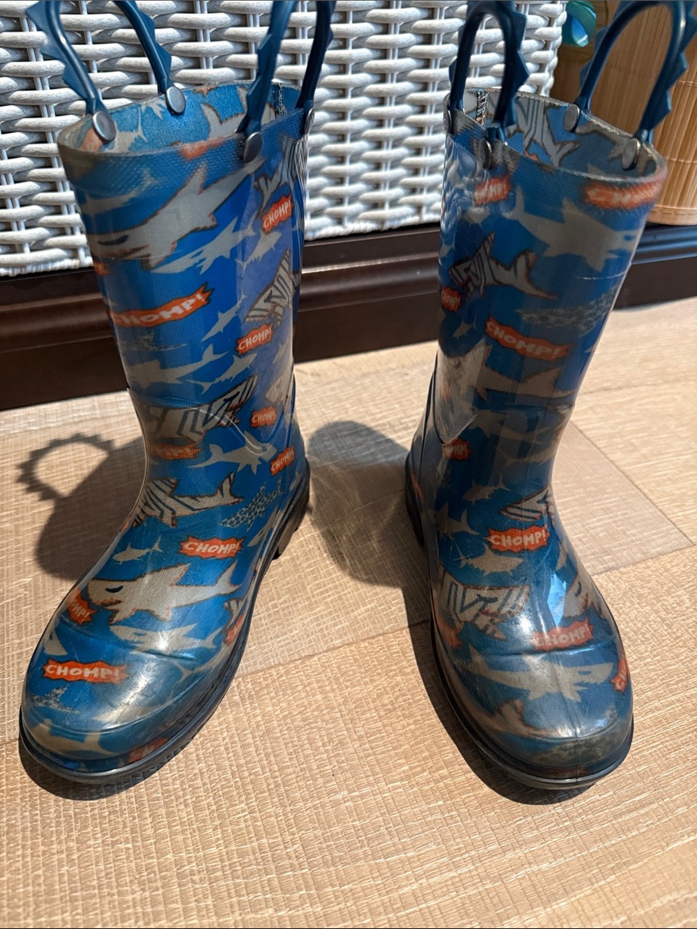 Kids Blue Shark Print Rain Boots with Pull Handles